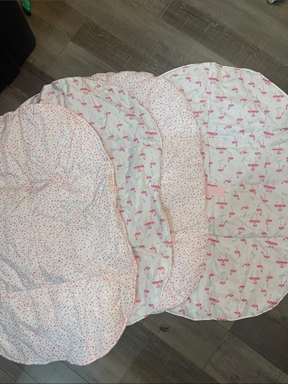 Plush Pink Flamingo & Polka Dot Baby Play Mat - Soft Nursery Changing Pad/Mat